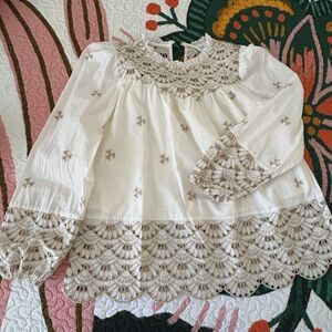 Embroidered Cream and Tan Blouse